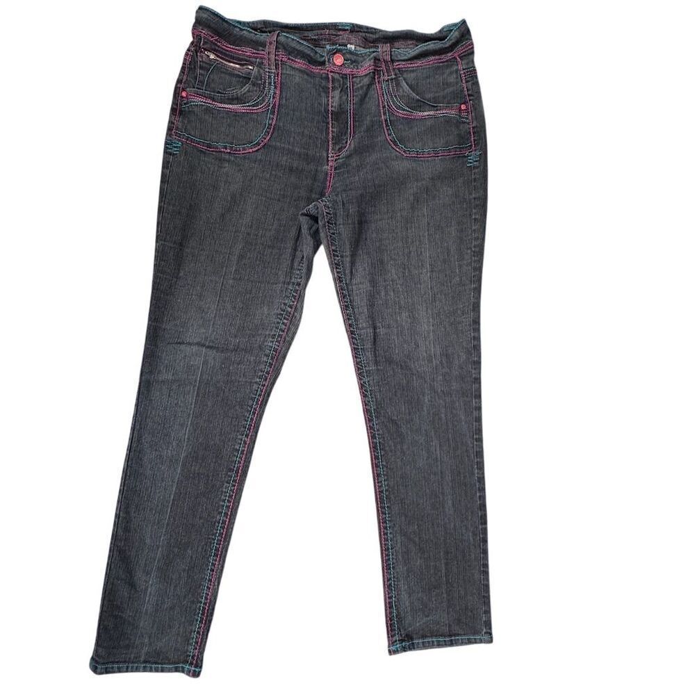 Vintage Apollo Women's Dark Blue Jeans Colorful Stitching Size 21/22 1980s